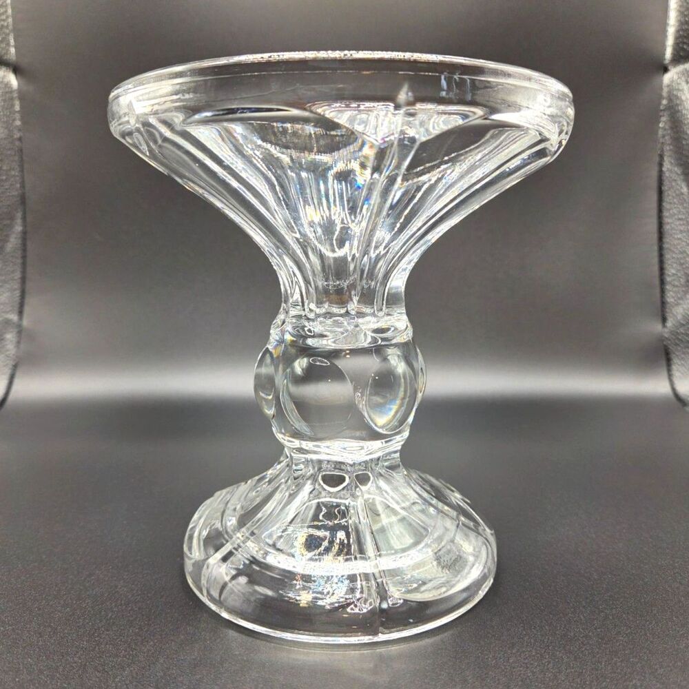 Vintage Bohemia Czech Republic 24% Lead Crystal Pillar Candle Holder Stand 5"